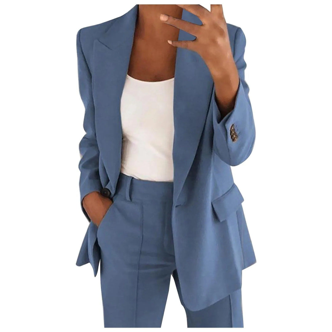 Ladies' Suit Set with Blazer and Trousers in Plain Colour - MiraSet-Blue-S-The Livary
