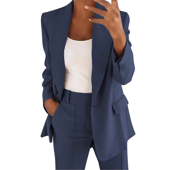 Ladies' Suit Set with Blazer and Trousers in Plain Colour - MiraSet-Dark blue-S-The Livary