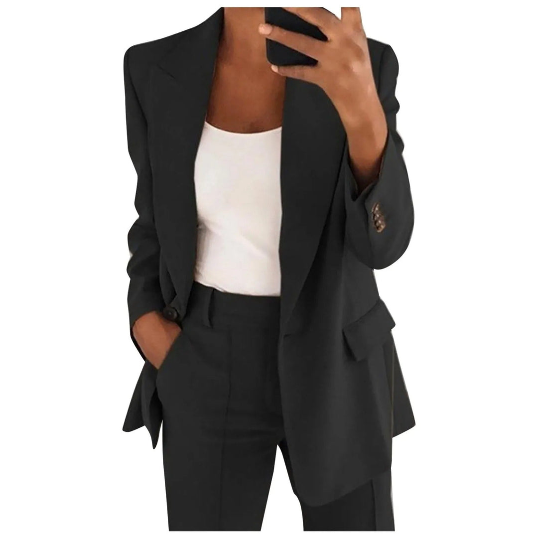 Ladies' Suit Set with Blazer and Trousers in Plain Colour - MiraSet-Black-S-The Livary