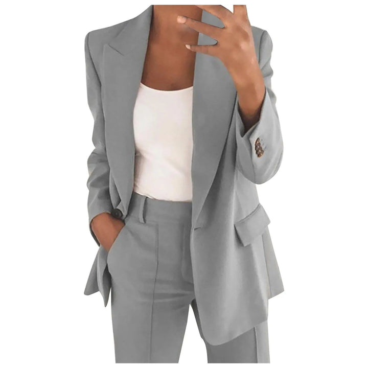 Ladies' Suit Set with Blazer and Trousers in Plain Colour - MiraSet-Gray-S-The Livary
