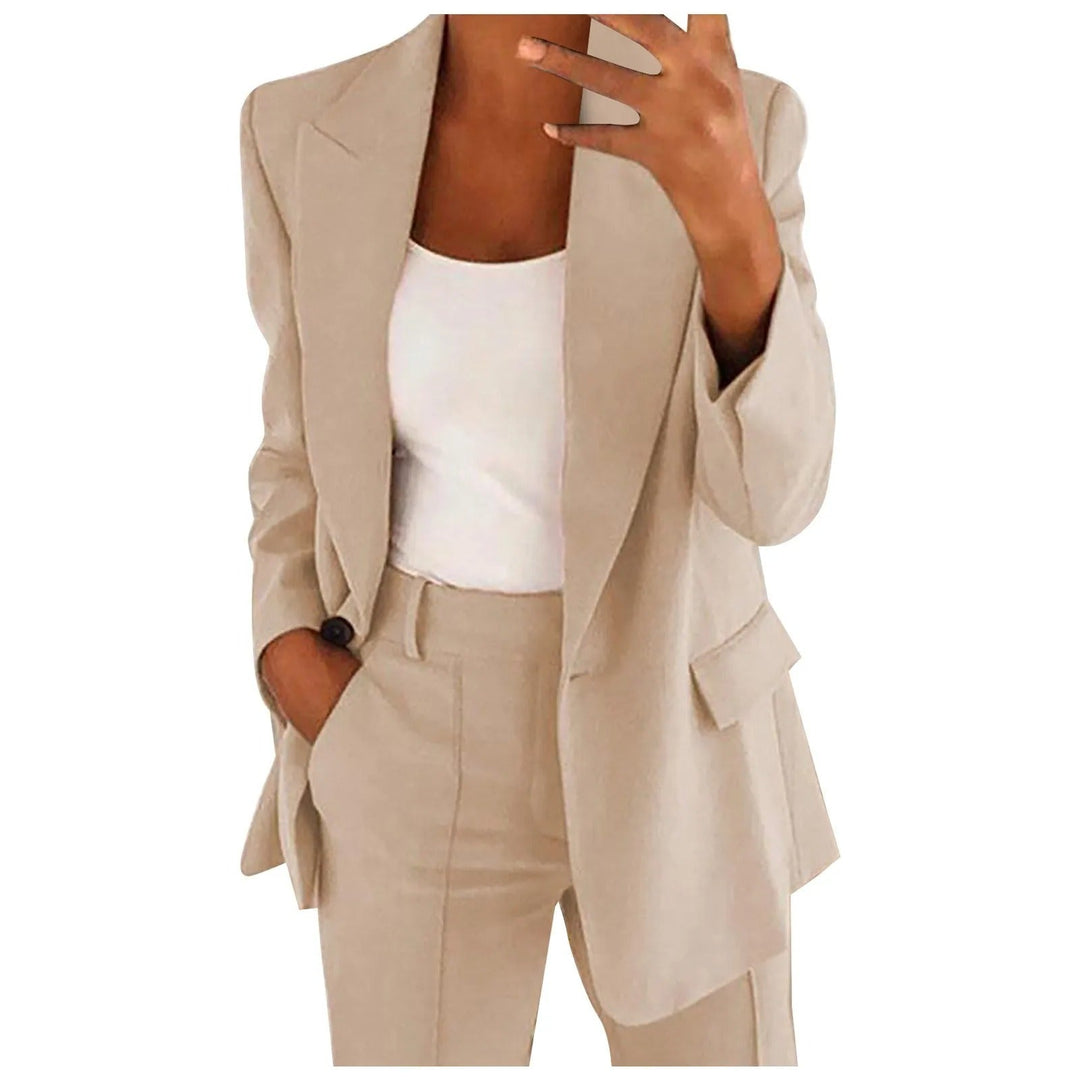 Ladies' Suit Set with Blazer and Trousers in Plain Colour - MiraSet-Beige-S-The Livary
