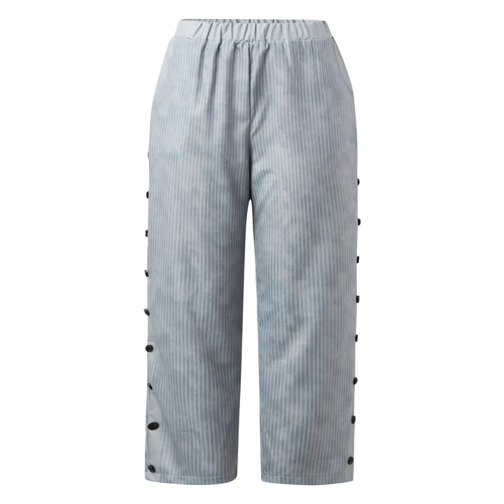 Striped High-Waist Ladies' Trousers with Decorative Buttons – Florence-Gray-S-The Livary