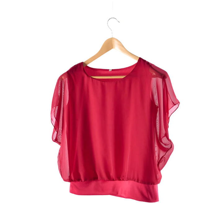 Ladies' chiffon blouse with ruffled sleeves – Ariana-Red-S-The Livary