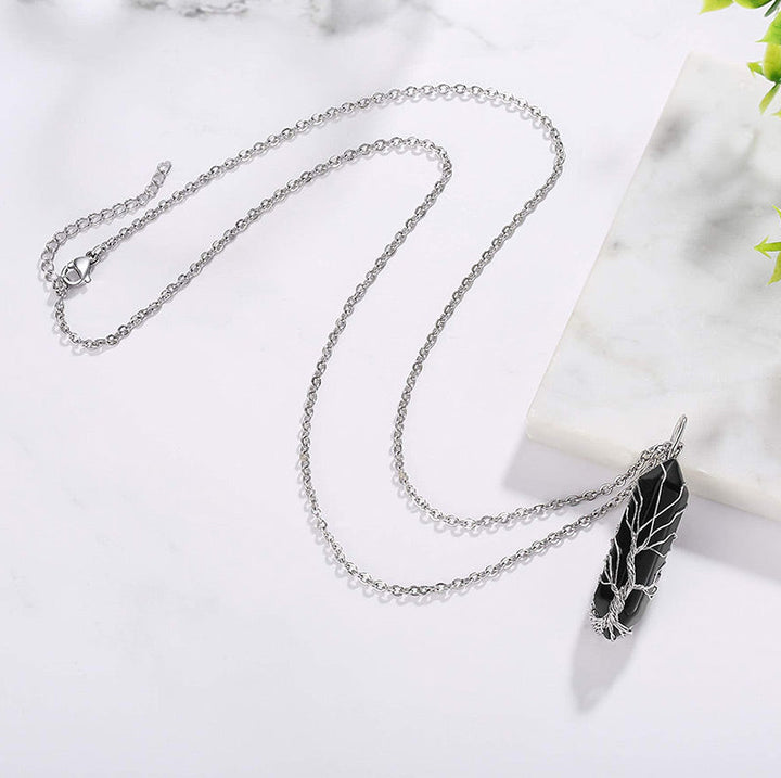 Stylish Crystal with Tree of Life Gemstone Necklace - Elara-Green Aventurine-The Livary