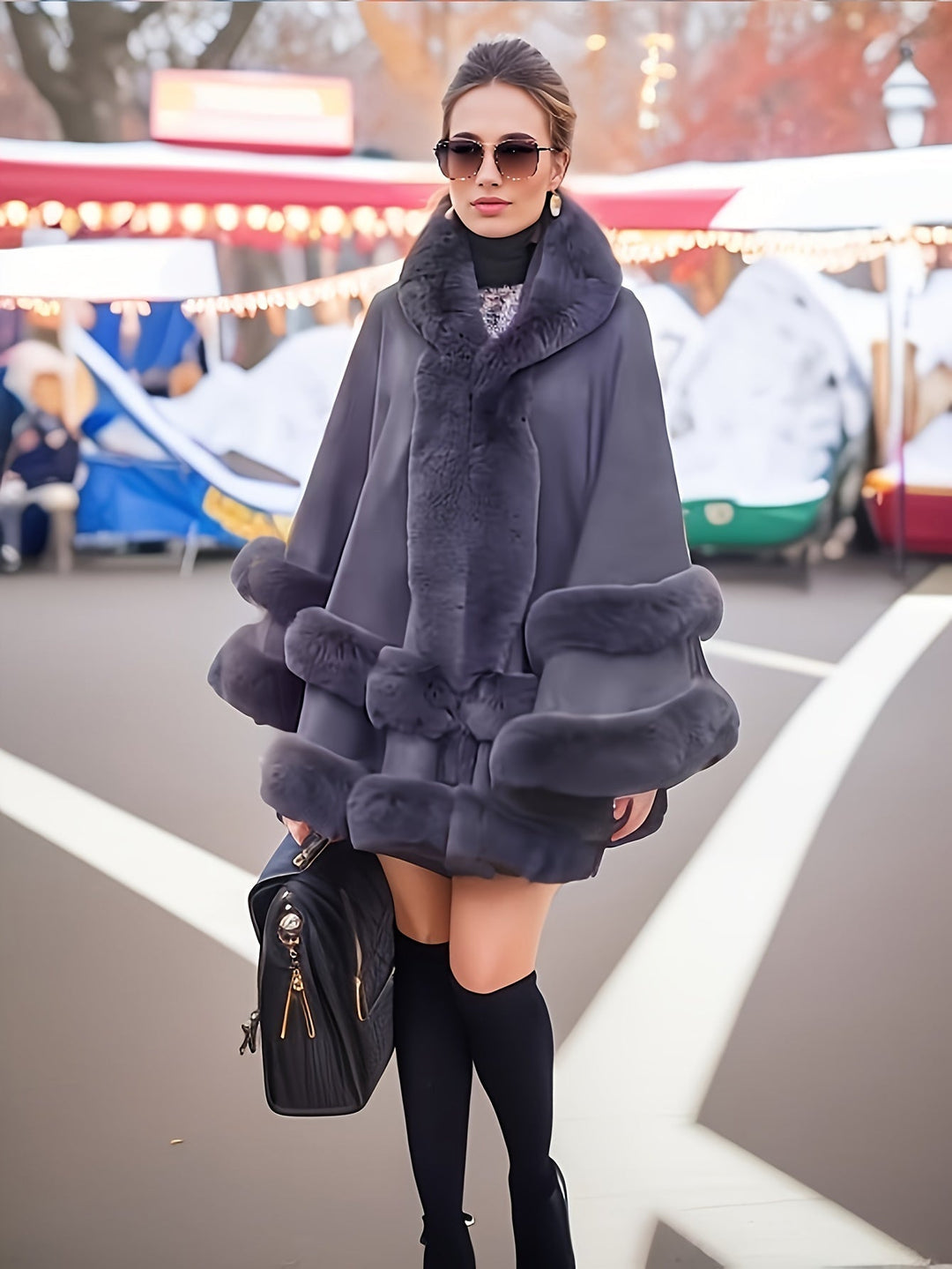 Oversized Furry Cape Jas for Women - Fiona-Bordeaux red-S-The Livary