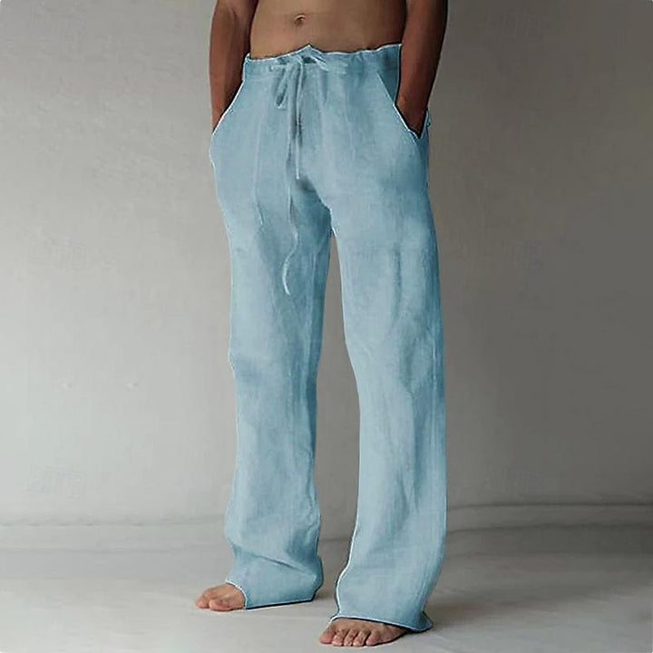 Casual men's linen trousers with a wide cut for summer – Elias-Blue-S-The Livary