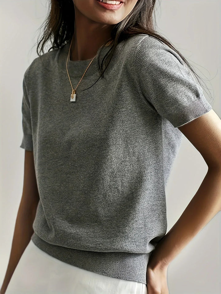 Ladies Short Sleeve Spring Sweater – Mila-Gray-XS-The Livary