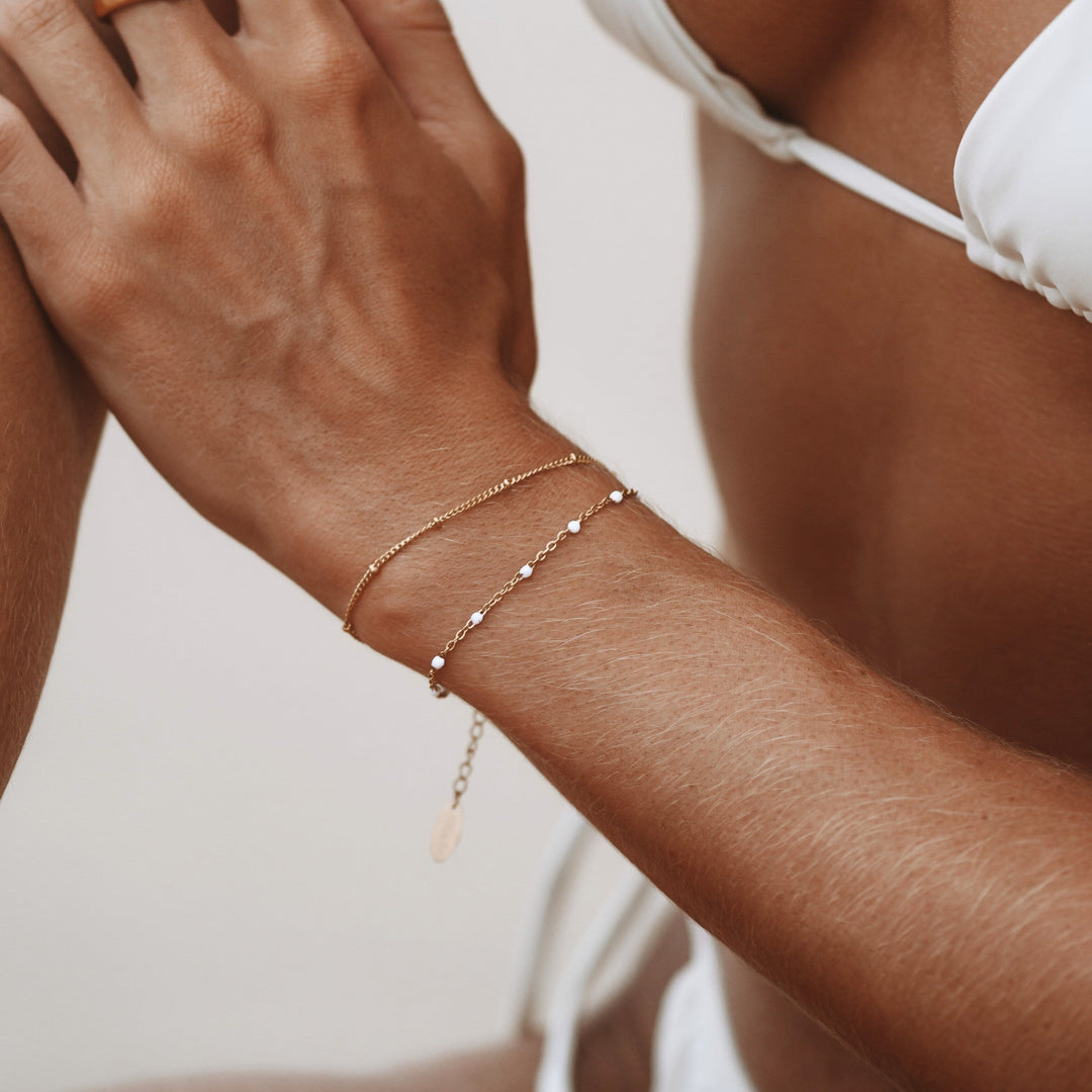 Double White Bead Bracelet for Women - Liora-Gold-The Livary