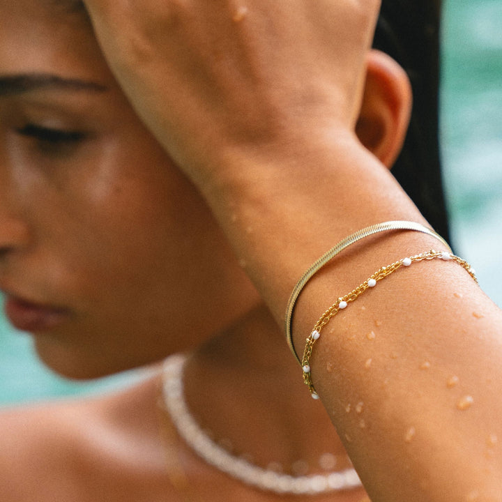 Double White Bead Bracelet for Women - Liora-Gold-The Livary
