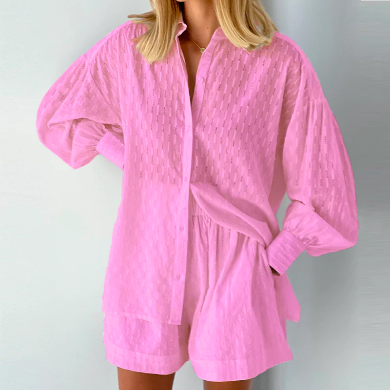 2-Piece Summer Set with Blouse and Shorts – Isla-Pink-XS-The Livary