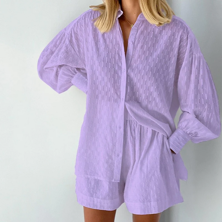 2-Piece Summer Set with Blouse and Shorts – Isla-Purple-XS-The Livary