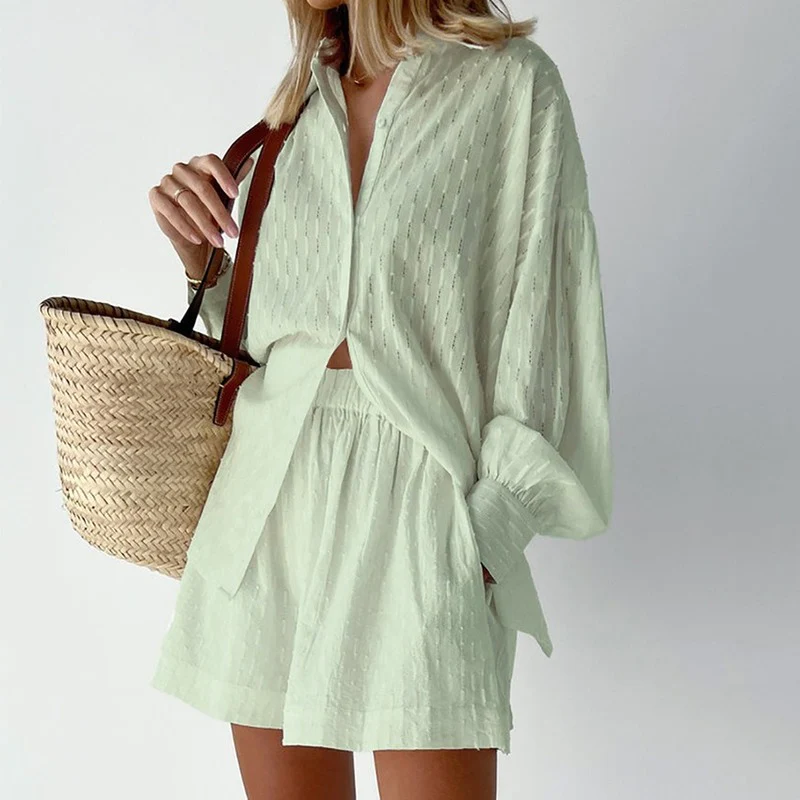 2-Piece Summer Set with Blouse and Shorts – Isla-Light green-XS-The Livary