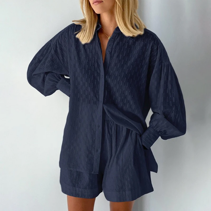2-Piece Summer Set with Blouse and Shorts – Isla-Dark blue-XS-The Livary