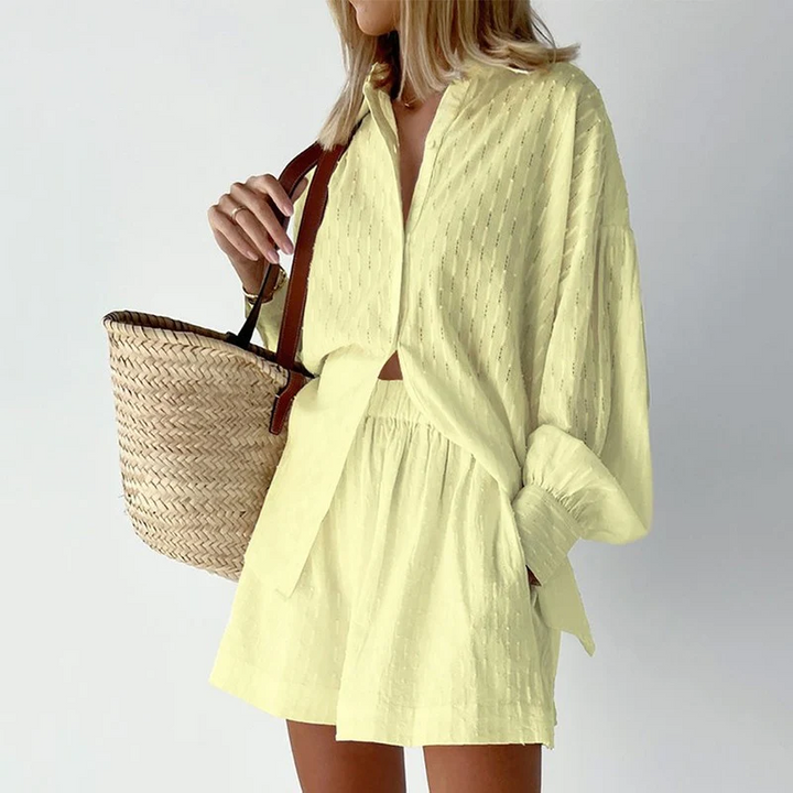 2-Piece Summer Set with Blouse and Shorts – Isla-Yellow-XS-The Livary