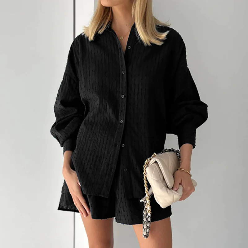 2-Piece Summer Set with Blouse and Shorts – Isla-Black-XS-The Livary