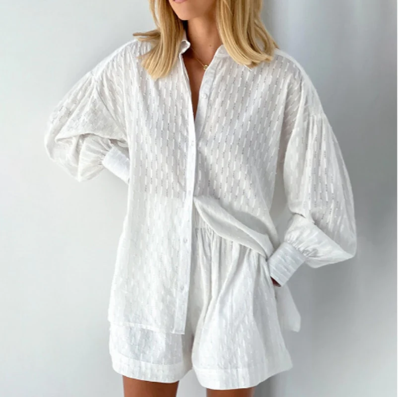 2-Piece Summer Set with Blouse and Shorts – Isla-White-XS-The Livary