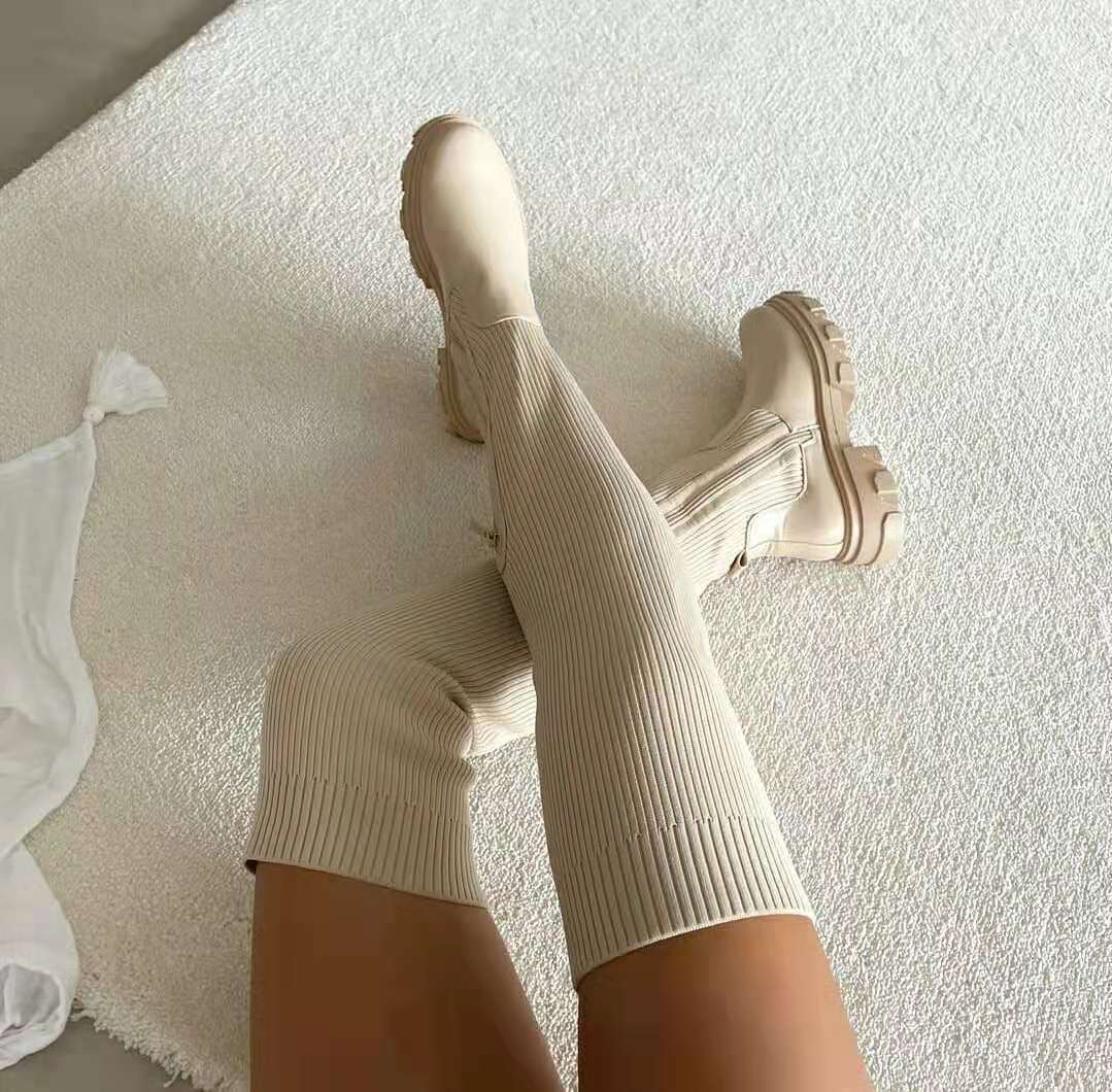 Flexible High Boots with Zipper - Nova-Beige-3.5-The Livary