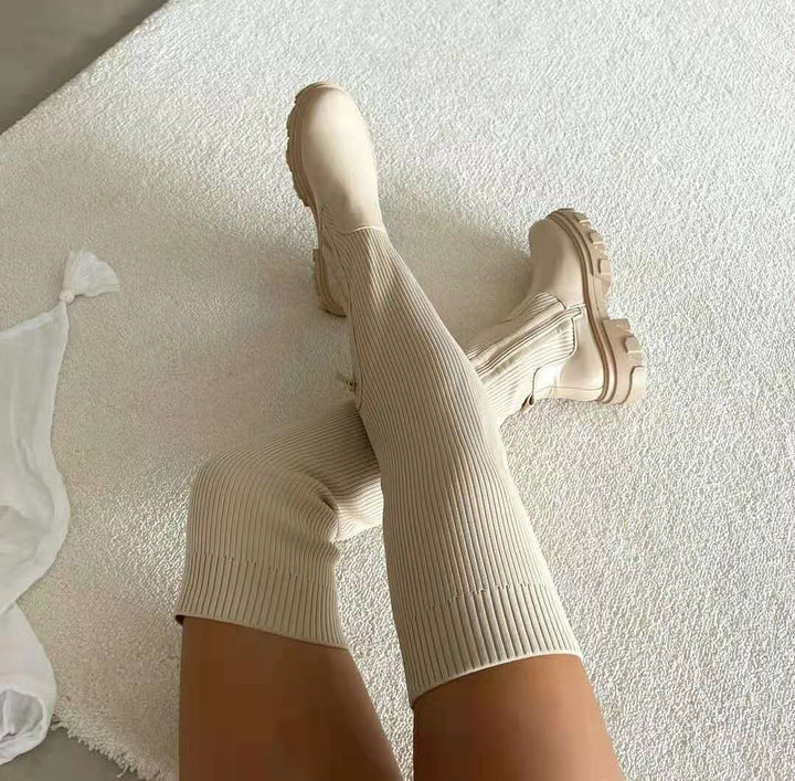 Flexible High Boots with Zipper - Nova-Beige-3.5-The Livary
