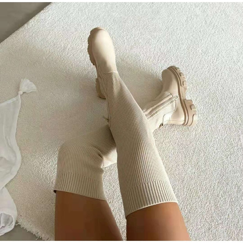 Flexible High Boots with Zipper - Nova-Beige-3.5-The Livary