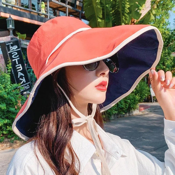 Large women's sun hat with wide brim - Livia-Orange-The Livary