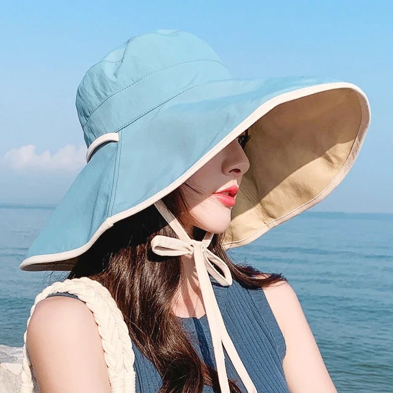 Large women's sun hat with wide brim - Livia-Blue-The Livary