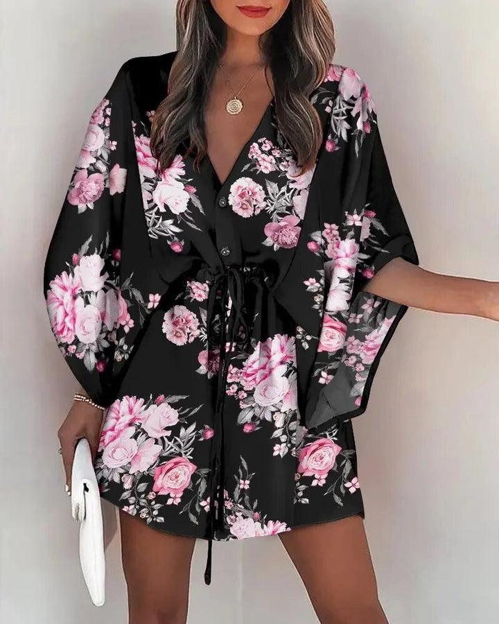 Summer dress with V-neck and ruffle sleeves – Amira-D-S-The Livary
