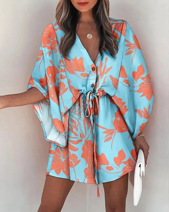 Summer dress with V-neck and ruffle sleeves – Amira-F-S-The Livary