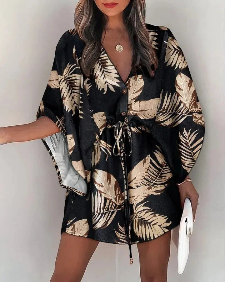Summer dress with V-neck and ruffle sleeves – Amira-C-S-The Livary