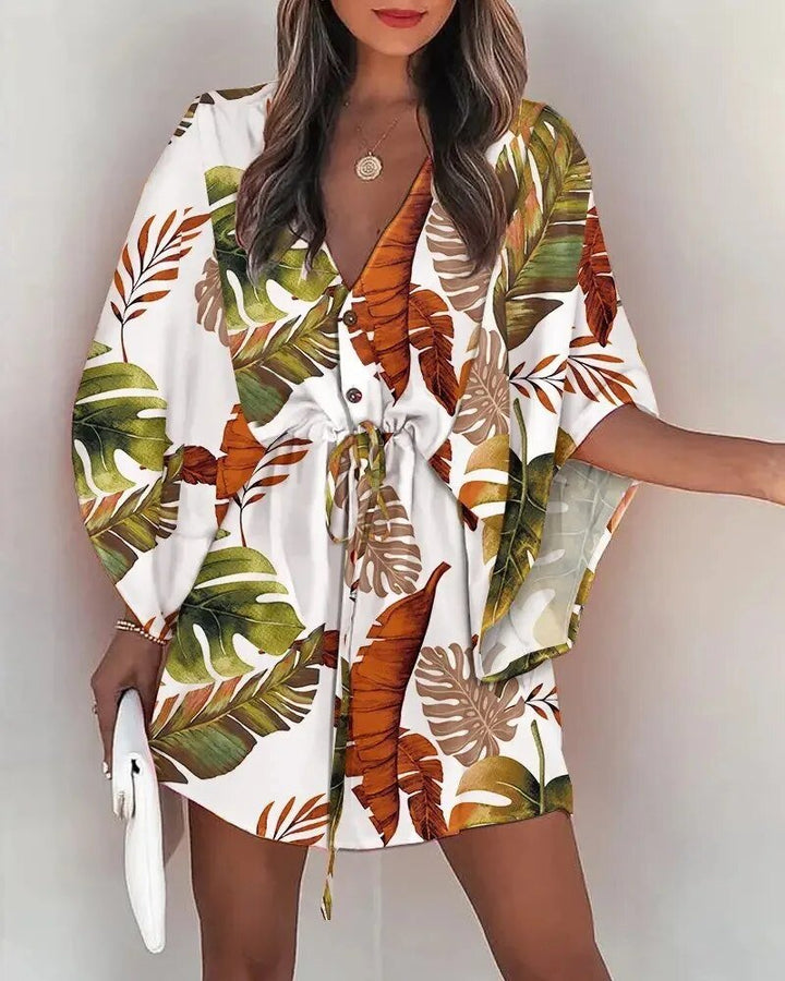 Summer dress with V-neck and ruffle sleeves – Amira-A-S-The Livary