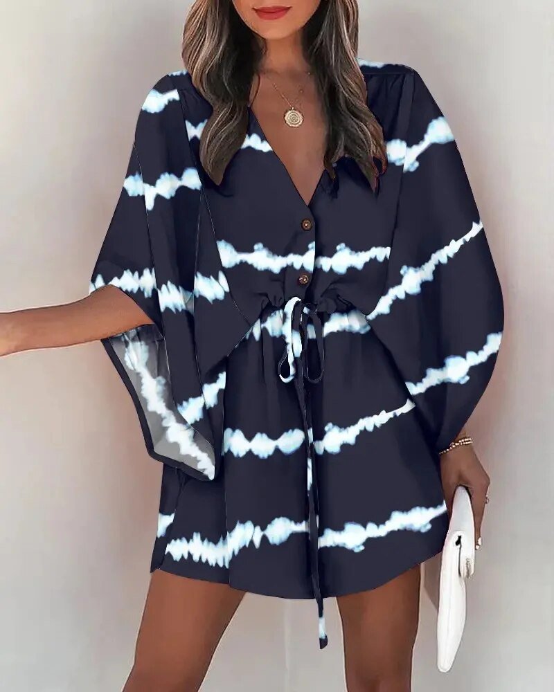 Summer dress with V-neck and ruffle sleeves – Amira-B-S-The Livary