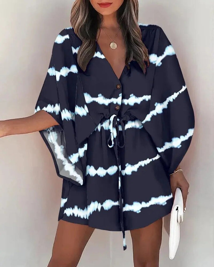 Summer dress with V-neck and ruffle sleeves – Amira-B-S-The Livary
