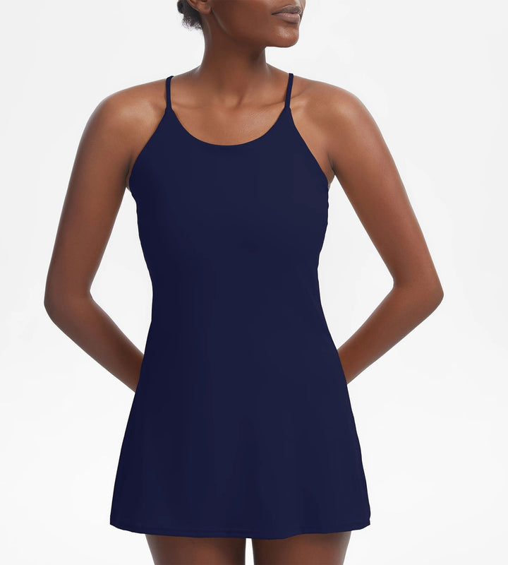 Active sports dress with integrated shorts and pockets – Liana-Navy blue-XS-The Livary