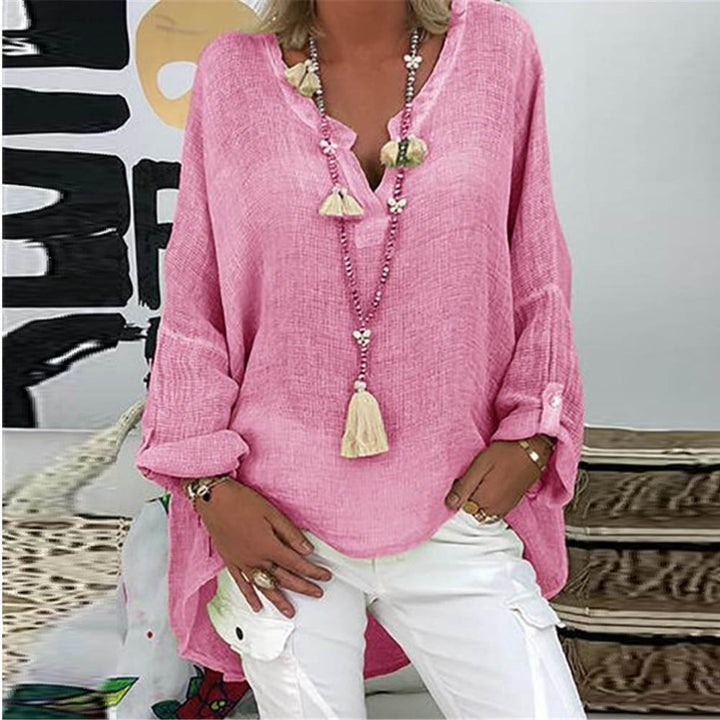 Stylish women's linen blouse – Elodie-Pink-S-The Livary