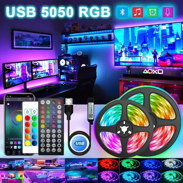 USB LED STRIP WITH COLOUR CHANGING - RGB LIGHT FOR ROOM DECORATION & TV BACKLIGHTING-3-button controller-1m-The Livary