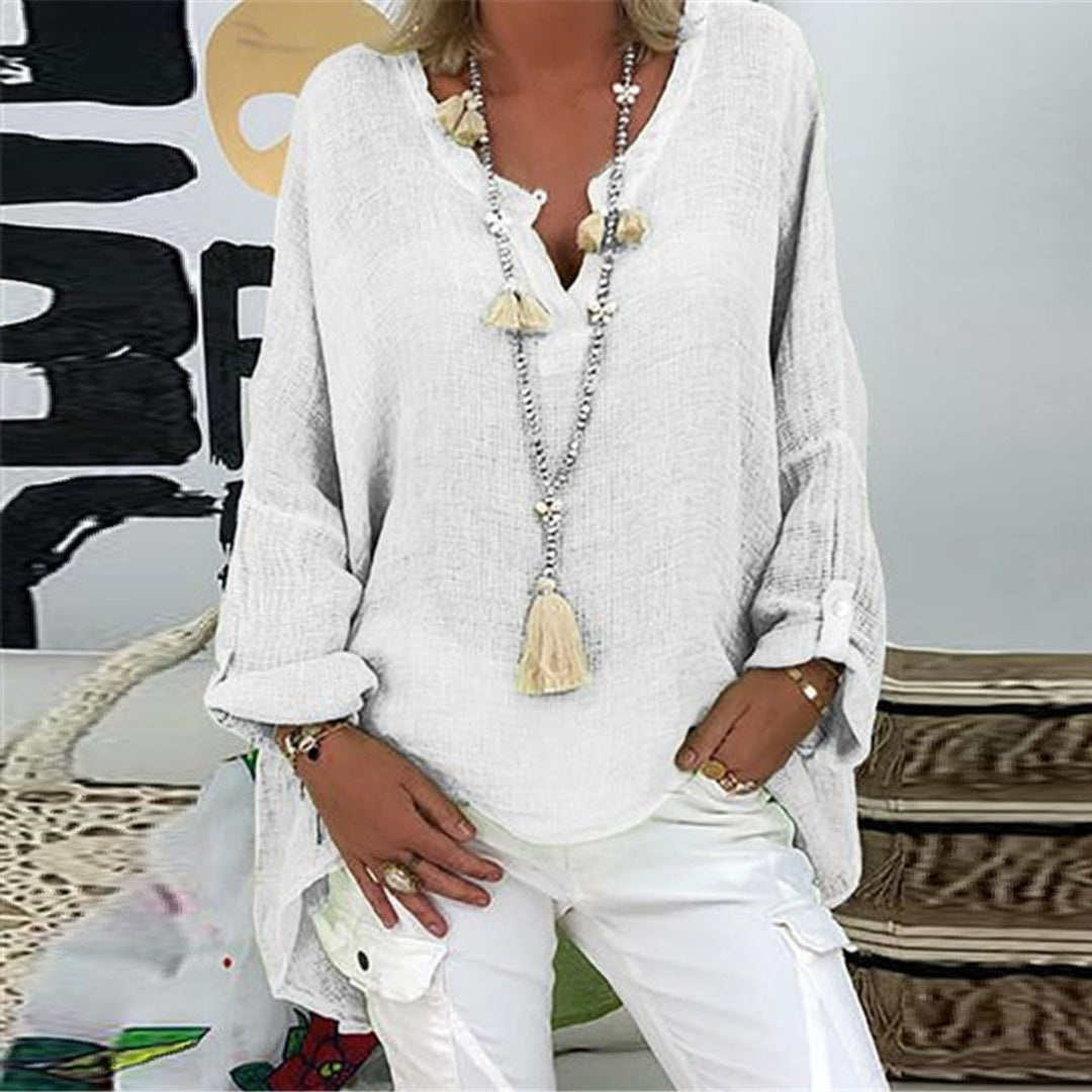 Stylish women's linen blouse – Elodie-White-S-The Livary