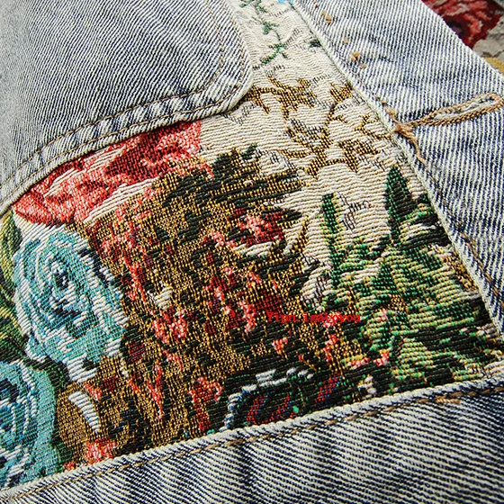Trendy Flower Denim Jacket for Women - Amaline-Dark blue-XS-The Livary