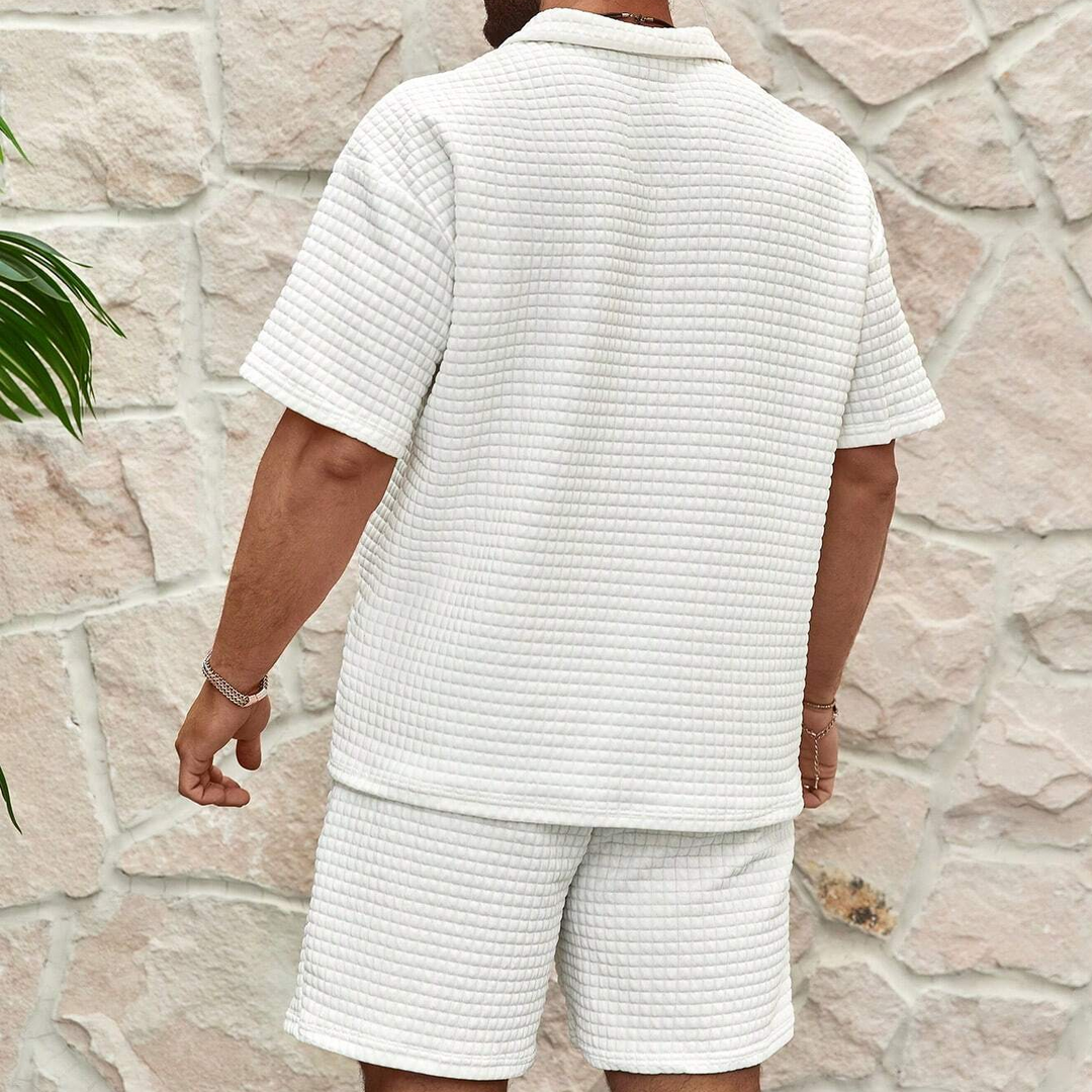 Trendy summer set for men with a breezy waffle texture – Neil-White-S-The Livary