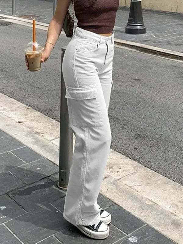 Trendy Ladies Cargo Jeans - Nova-Olive green-XS-The Livary