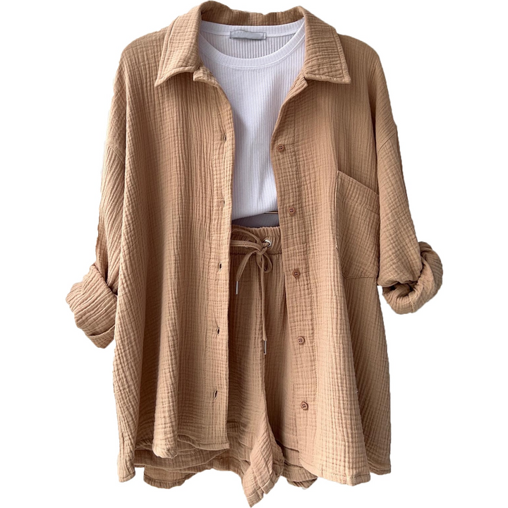 Breathable Cotton Co-Ord Set for Women – Maris-Khaki-S-The Livary