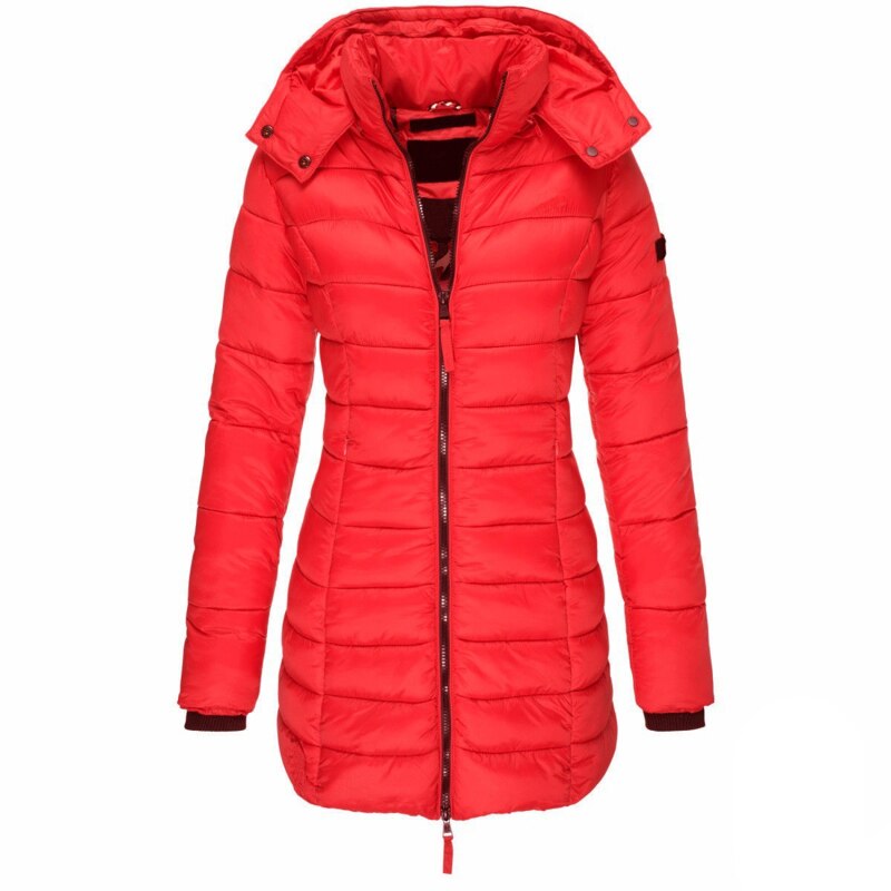 Warm Ladies Down Jacket with Hood - Olivia-Red-S-The Livary