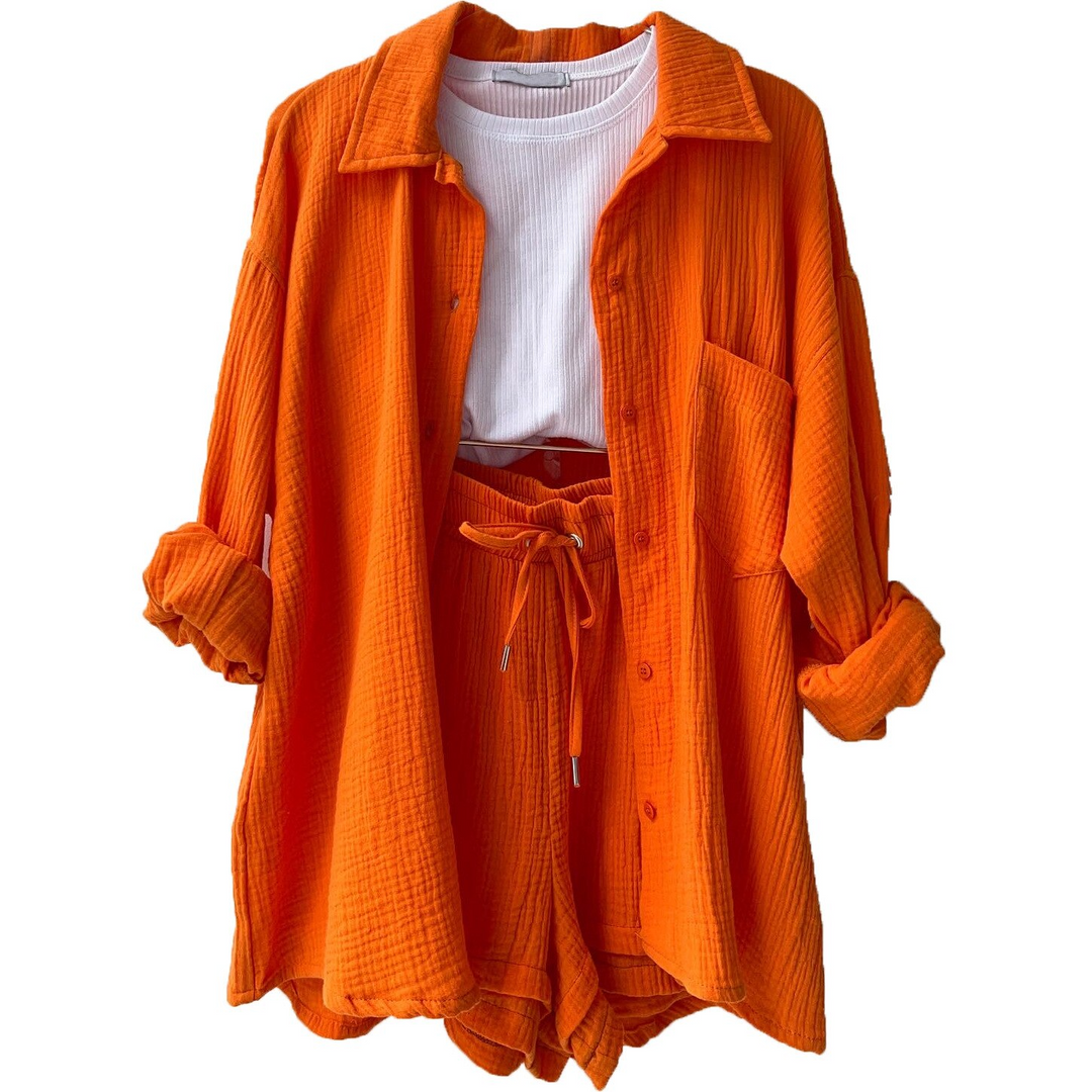 Breathable Cotton Co-Ord Set for Women – Maris-Orange-S-The Livary