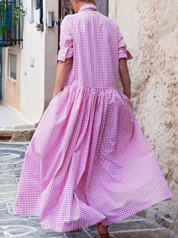 Casual Checked Swing Dress with Long Sleeves - Sofie