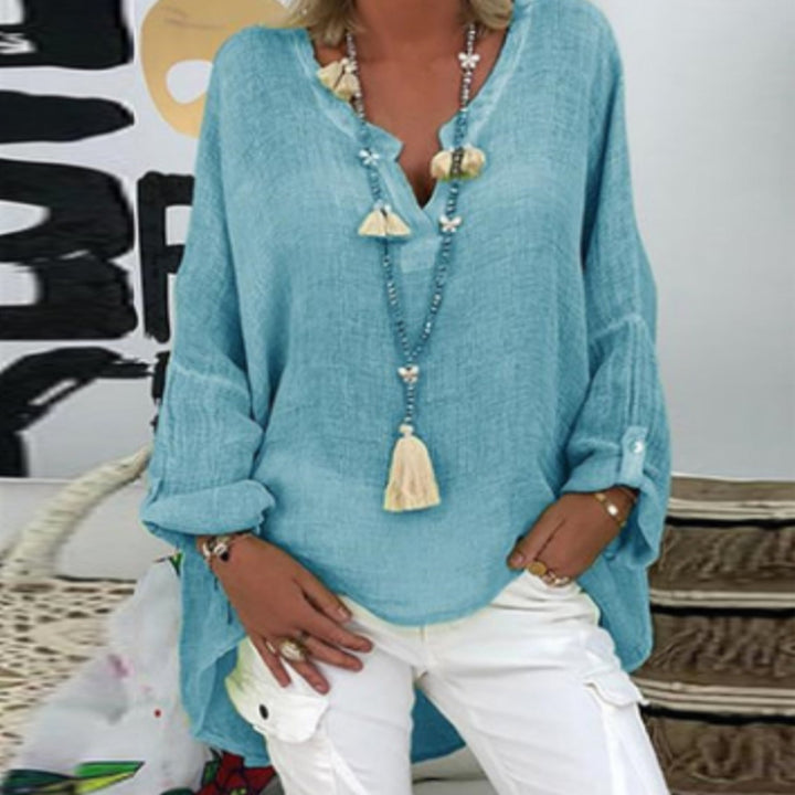 Stylish women's linen blouse – Elodie-Blue-S-The Livary