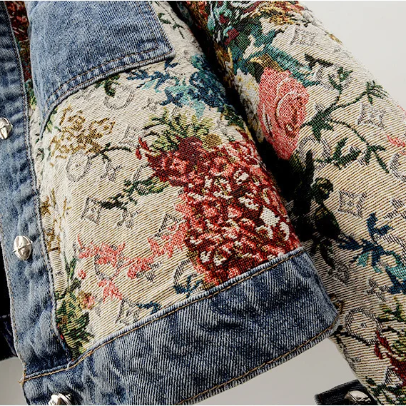 Trendy Flower Denim Jacket for Women - Amaline-Dark blue-XS-The Livary