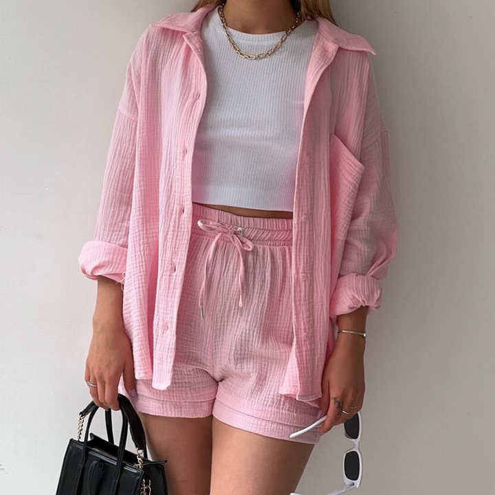Breathable Cotton Co-Ord Set for Women – Maris-Light pink-S-The Livary