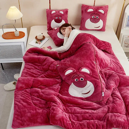 Luxury Cartoon Blanket and Cushion Set - Nomi-Stitch-Single (105x145cm)-The Livary