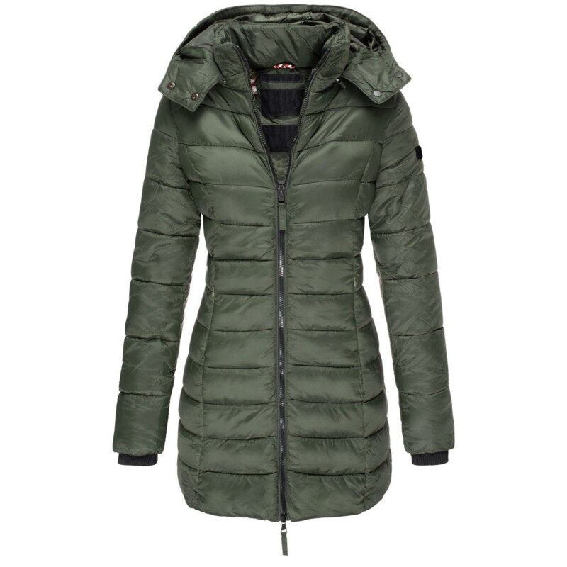 Warm Ladies Down Jacket with Hood - Olivia-Green-S-The Livary