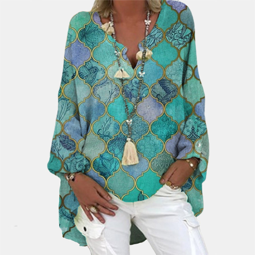 Stylish women's linen blouse – Elodie-Green Purple-S-The Livary