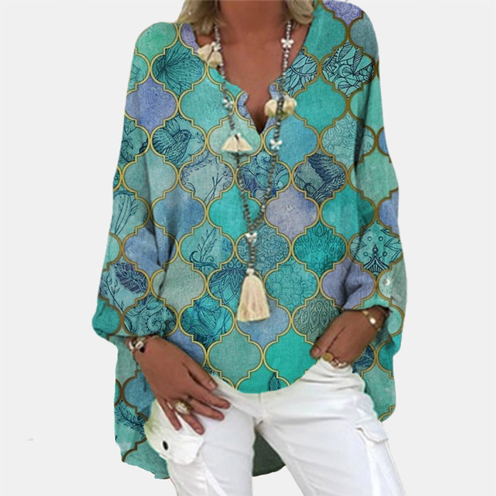Stylish women's linen blouse – Elodie-Green Purple-S-The Livary