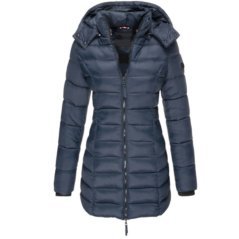 Warm Ladies Down Jacket with Hood - Olivia-Dark blue-S-The Livary